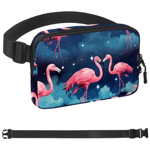 Cangurera de flamencos con correa ajustable y bolsillo multicolor para hombres y mujeres