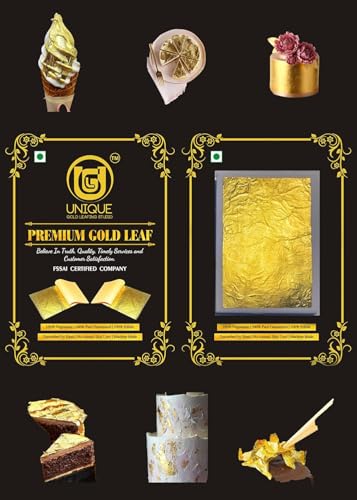Image of UGLS 24k Edible Gold Leaf Sheets 05 pcs - 3x4.inches for Sweets (Mithai) Decoration, Cakes Decoration, Worshipper (Pooja), Jain Temple, Face Facial Spa & Many More Benefits.