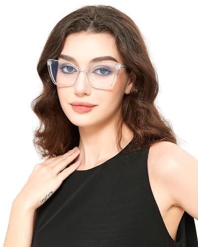 Image of 2 Pack Blue Light Blocking Glasses for Women, Oversized Trendy Cat Eye Computer Gaming Glasses Anti Glare & UV Glare RF6204 (Clear + Clear Gradient Brown Cateye Frame)
