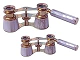 Finition : jumelles vintage en laiton brillant et perle blanche et housse en cuir. Cadeau idéal pour la famille, Thanksgiving, votre père, mère, épouse, amis. Nous un cadeau surpris. Verres d'opéra élégants et modernes avec poignée. Beau design et durabilité conçus pour durer 100 % matériaux de qualité utilisés et testés largement
