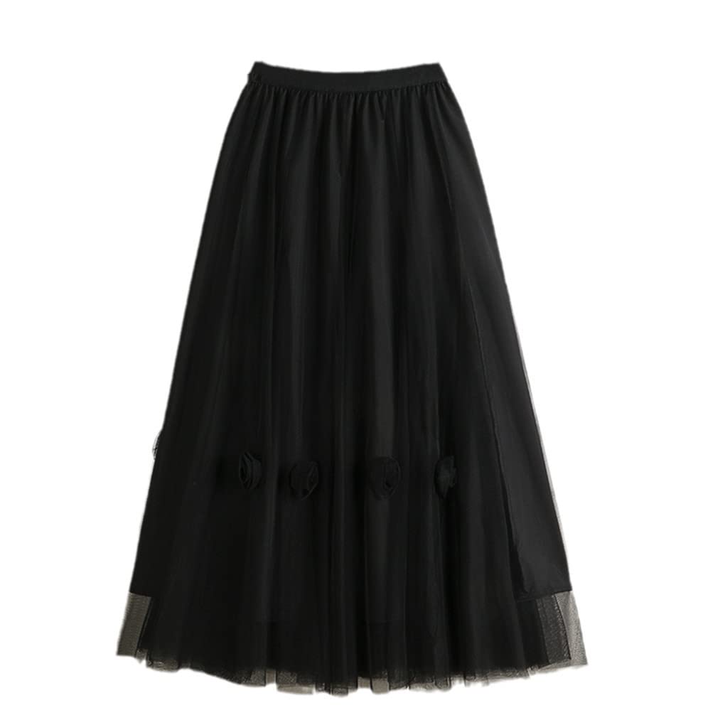 Dninmim Gonna da donna patchwork in tulle primavera estate gonna a trapezio a vita alta gonna in rete cachi
