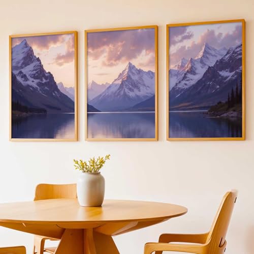 Image of kotart Big Aesthetic Mountains View Wall Art Paintings | Lake View Framed Painting | Nature Art Vastu Frames for Living Room Bedroom Wall Decor Set Of 3 (19X25 inch)