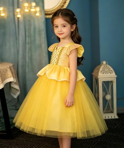 Vestido de princesa amarillo para niñas 4-5 años miniatura 3