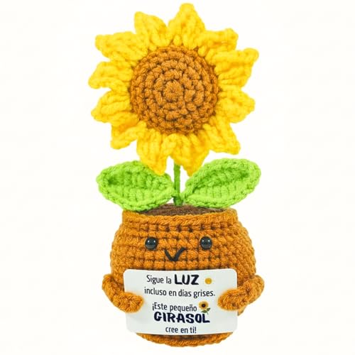 Girassol de croché eterno - presente original e motivacional para mulher, namorada, amiga ou colega de trabalho | presentes opositores, escritório ou universidade, detalhes de aniversário, decoração de casa