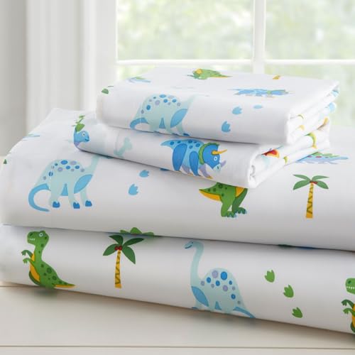 Wildkin 100% Cotton Full Sheet Set – Soft & Cozy Bed Sheets - Dinosaur Land