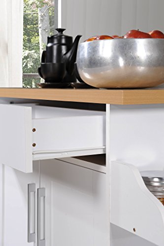 Hodedah Kitchen Island With Spice Rack, Towel Rack & Drawer, White With Beech Top #TOP5