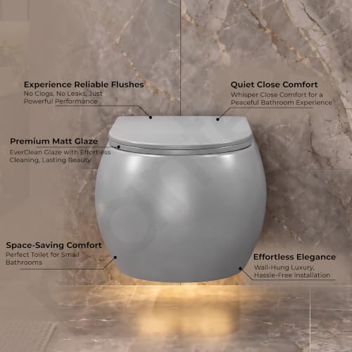 Image of Plantex Commode for Toilet /Rimless Wash Down Commode /Wall Hung Toilet with Soft Close Toilet Seat - P Trap (Matt Grey)