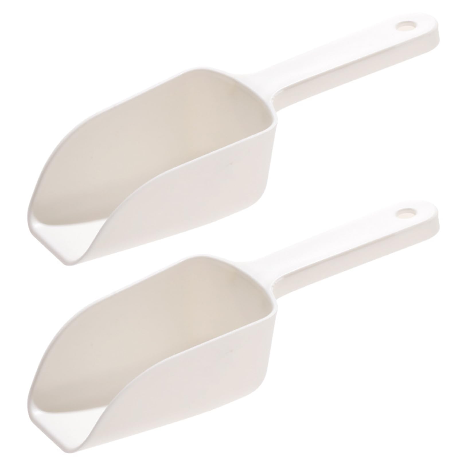 Xoeryoy 2Pcs Ice Scoop for Ice Machine, Handheld Scoop for Freezer with Hanging Hole, Multi-Purpose White PP for Pet Food, Coffee Bean, Snack & More