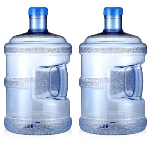 Bokon 2 Pieces gallon water jugs Round Plastic Water Bottle with Handle Screw Cap Reusable Large Capacity Bottle for Camping Outdoor Travel Gym Use(2 Gallon)