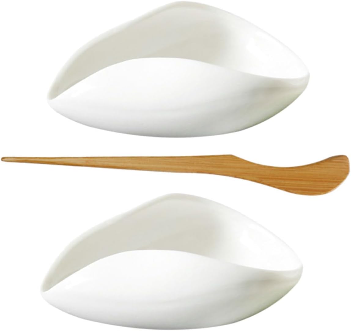 1set Ceramic Tea Scoop and Coffee Bean Plate Porcelain Tea Holder Unique Design for Loose Easy to Clean for Home and Enthusiasts