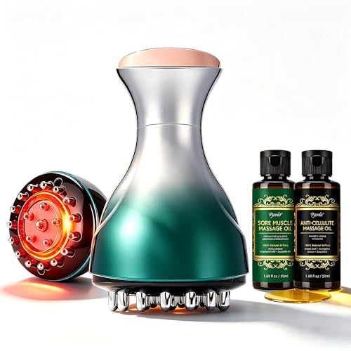 Pjordo Lymphatic Drainage Massager, Anti Cellulite Massager with Heat, Light & Vibration, Reduce Cellulite & Stretch Marks, Body Sculpting Machine for Belly, Arm & Leg, Massage Oil Helps Firm Body