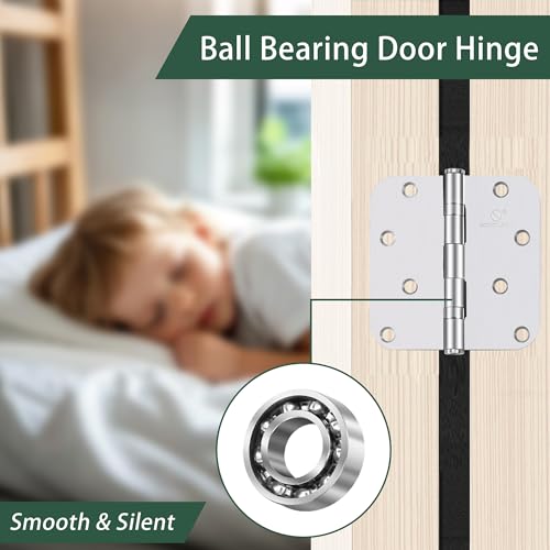 304 Stainless Steel 4 Inch Door Hinges Brushed Satin Nickel Interior Hinges 5/8" Radius Corners 3.5'' Ball Bearing Silver Door Hinges- 3 Pack by SORGMACH - Image 3