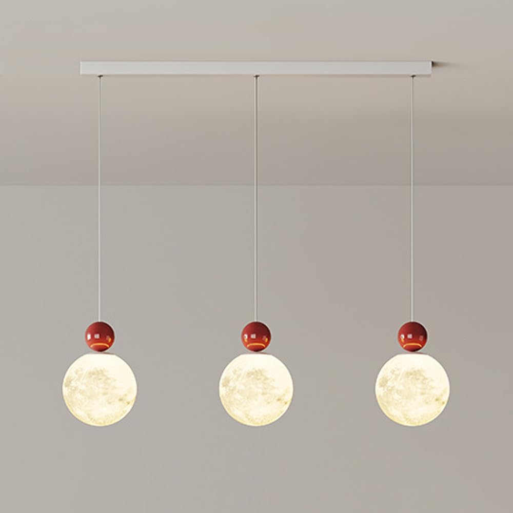 LANTANB 3 Light Cluster Pendant Lighting for Kitchen Sink Stairwell Vintage Milk White Moon Light Fixture Linear Nordic Modern Ceiling Hanging Lamp Long Chandelier for Dining Room Island Bedroom