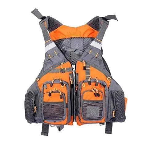 Giubbotto di Salvataggio da Pesca for Kayak, Canottaggio, Nuoto e Vela, Giubbotto di Galleggiamento con Tasche, Giubbotto di Sicurezza Regolabile for Uomo e Donna(Orange,Without Foam)