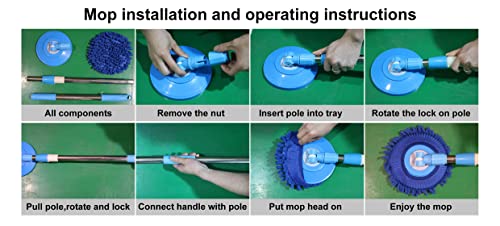 Meioro 360 Degree Wet Mop,Microfiber Chenille Flexible Handle Car Clean Wash Mop Plus Towel Head,Home Kitchen Cleaning Supplies For Glass Tile Window (Blue) #TOP7