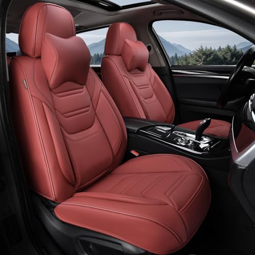 Image of TIEHESYT Martha Red Car Seat Covers Front Pair, Breathable Leather Automotive Front Seat Covers for Comfortable Driving, Universal Auto Interior Fit for Most Kinds of Vehicles, SUV, Trucks, Sedans