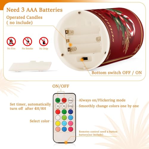 Image of Kcldeci Flameless Candles Xmas with Candy Cane Battery Operated Candles Exquisite Pack of 2 Outdoor Indoor with Remotes Wedding Decor