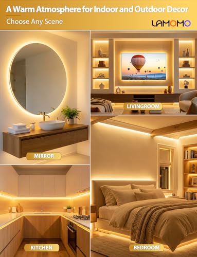 Image of Lamomo Warm White Led Strip Lights 32.8Ft, 2 Roll Neon Rope Strip 0.39In /Cut, 12V Flex Waterproof Silicone DIY Neon Sign for Kitchen Bedroom Commercial Decor, 6mm Width(Power Adapter not Included)
