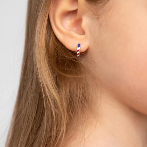 925 Sterling Silver Patriotic Flag Hinged Hoop Earrings For Little Girls & Preteens - Flag Hoop Earrings For Children - Little Girls Hoop Earrings3