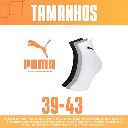 Kit 06 Pares De Meias Cano Médio Adulto Puma, 1 Branco - 1 Cinza - 4 Preto, 39-43