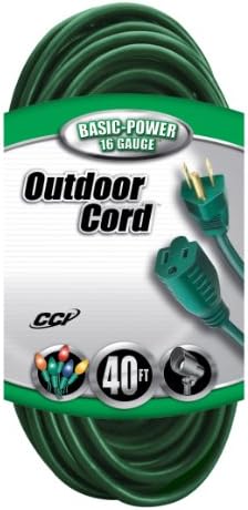 Coleman Cable 2356 16/3 Vinyl Landscape Outdoor Extension Cord, Green, 40 Foot
