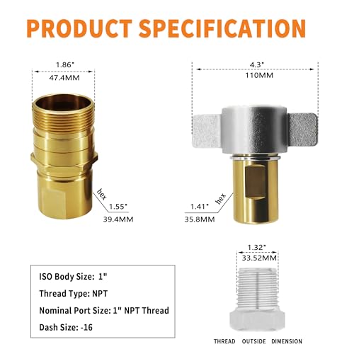 Image of 1 inch NPT Wet-Line Wing Nut Hydraulic Quick Disconnect Coupler /Coupling Set, Heavy-Duty Brass for Industrial Hydraulic Systems