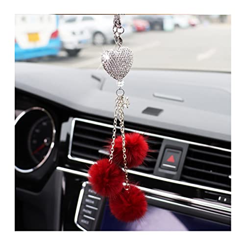 JNNJ Suspendre en Forme de Cœur avec Strass pour Rétroviseur Voiture, Ornement de Suspension pour L'intérieur La Voiture avec Boule de Poils, Pendentif en...