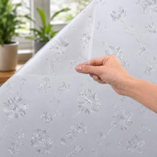 Image of CVANU Premium Botanical Frosted Glass Covering Privacy Window Film, Self Adhesive Waterproof Vinyl Sticker for Glass Doors, Windows, Bathroom & Office Use (24 x 200 Inch)