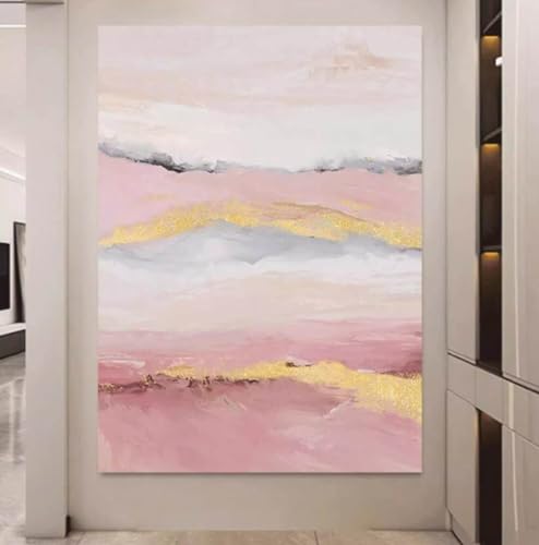 Peinture à l'huile texturée feuille d'or rose toile abstraite décoration murale moderne - 4