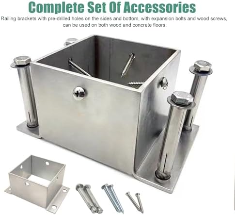 304 Stainless Steel Pergola Post Base Support Bracket, Pre-Installed Hole & Screw, DIY Square Railing Protector for 80x80mm (3.15x3.15in) Fences