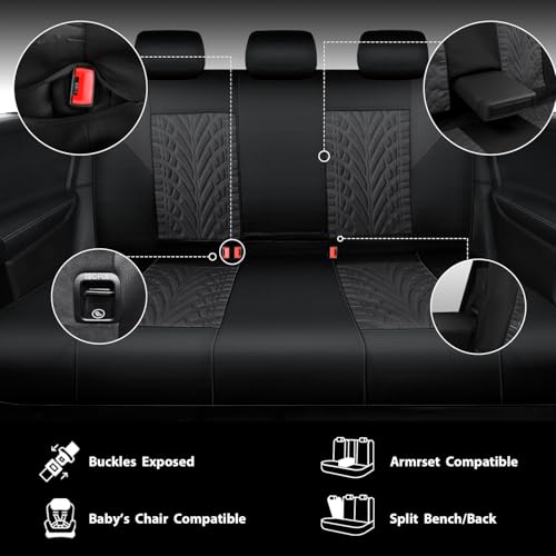 Image of CAR PASS Neoprene Waterproof Seat Covers Full Sets, Wetsuit Car Seat Covers 5 Seats Universal Fit Vans, Truck, SUV, 3D Tyre Embossed Seat Covers Anti Slip with Armrests, Aibag Compatible(Black Gray)