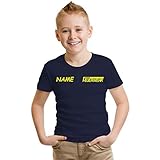 Kids Basic Kurzarm T-Shirt Wunschname Kinder T-Shirt Jugendfeuerwehr NEONGELBER Druck (mit Rückendruck) Größe 86-164