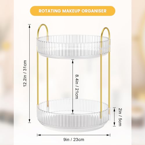 Otauoaea Kosmetik Organizer, 360° Drehbarer Make Up Organizer Große Kapazität, Multifunktionaler Kosmetik Aufbewahrung für Schminktisch Badezimmer Schlafzimmer (2 Schicht, Transparent)