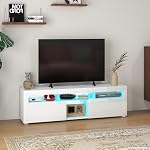 HOMCOM High Gloss TV Stand with LED Lights for TVs up to 55 Inch, Entertainment Center with Storage Compartments and Cabinets, Modern TV Console for Living Room, White