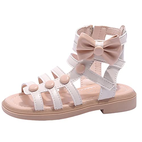 Toddler Girls Kids Sandals Open Toe Cute Flat Dress Sandals Strappy Summer Outdoor Beach Shoes with Back Zipper (White, 11.5 Little Child)
