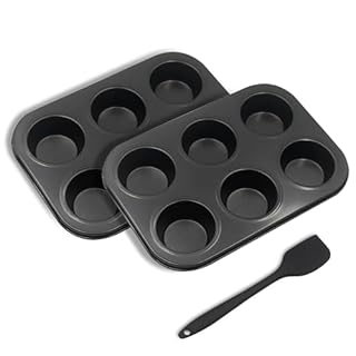Bakexcel Non-Stick Muffin Pans, 6-Cup Standard Baking Pans Set of 2 with a Scraper for Perfect Muffins & Cupcakes