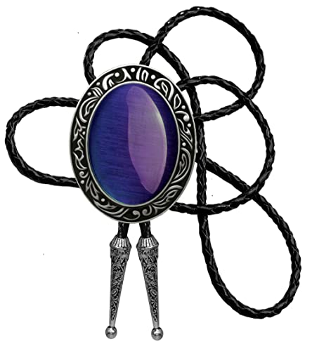 Moranse Bolo Tie Natural Colors Stone Western Celtic Style Genuine And Cowhide Rope (Blue Cat Eye) #TOP7