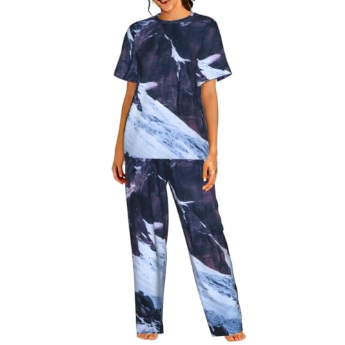 Pyjama manches courtes femme vêtement de détente doux motif montagne