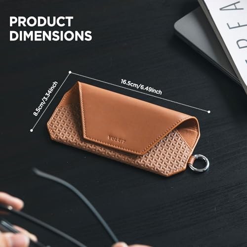 Image of VULKIT Portable Leather Eye Glasses Case for Women & Men, Slim Sunglass Case, Unisex Eyeglass Case
