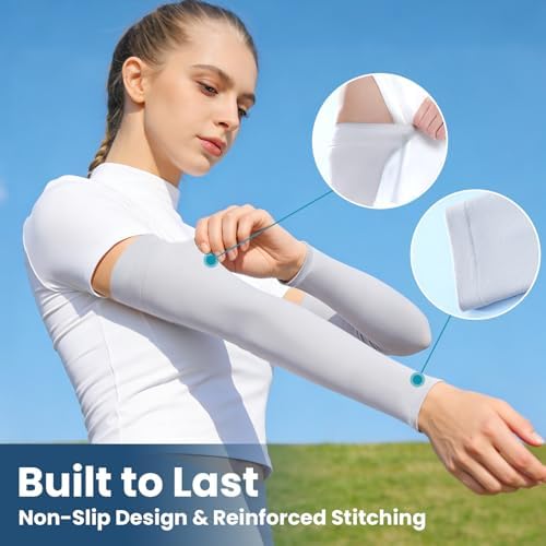 Mochabao 8 Pairs Soft Arm Sleeves, UV Sun Protection Cooling Compression Arm Covers for Outdoor Work, Sports, Men & Women (Black/White/Dark Gray/Light Gray) - 2