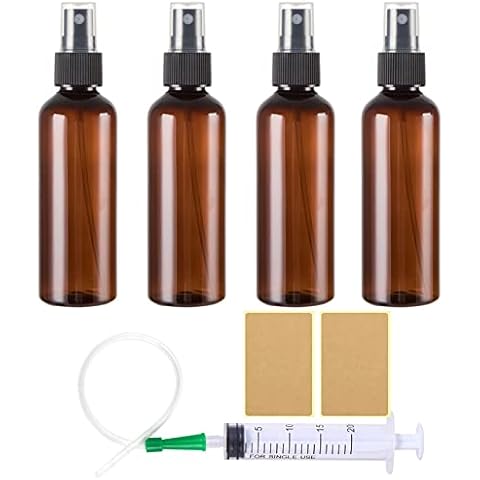 4 Stück Braun Sprühflasche Kunststoff, Zerstäuber Sprayflasche Klein Nachfüllbare Reise Feinnebel Sprühflasche Taschenzerstäuber für Ätherisches Öle,Kosmetik, Apotheker, Reinigung,Aromatherapie Cover