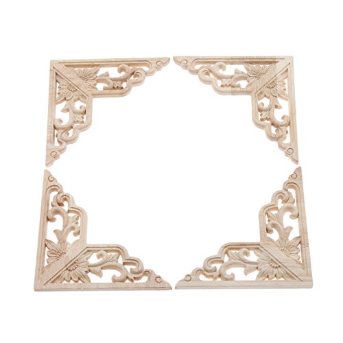 MUXSAM 4pcs 15 * 15cm Applique en Bois Sculpté Bois sculpté d'angle pour la Maison la Décoration de l'Armoire du Coin des Meubles