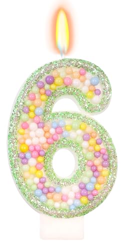 FamGift Macaron Number 6 Candle, 6th Birthday Decorations for Girls Boys
