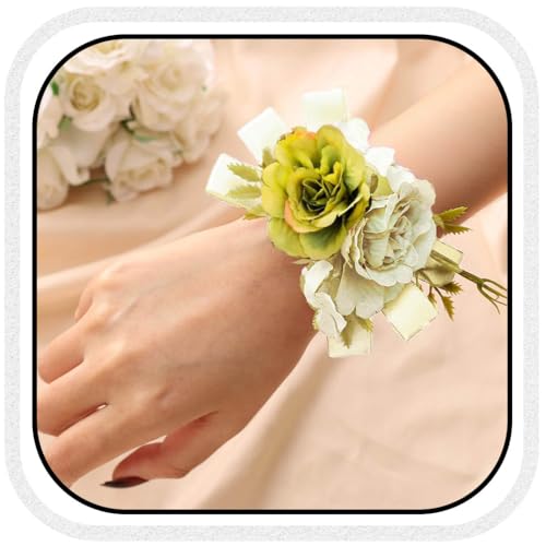 CASDRE Bride Wedding Wrist Corsage Bridal Hand Flower Pearl Corsage Wristlet Wedding Accessories for Women and Girls (Green)