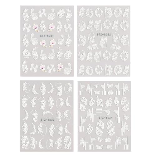 Pegatinas de uñas de flores en relieve | Calcomanías en relieve para decoración de uñas - Calcomanías de transferencia de agua para, accesorios para arte de, diseños de arte de de