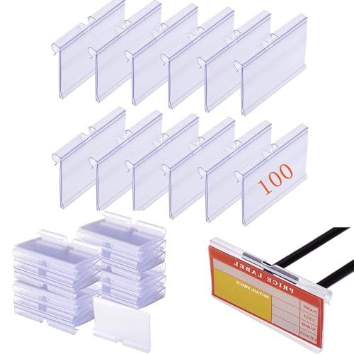 100 soportes para etiquetas de precio de PVC, plástico transparente, perfectos para estanterías de alambre, supermercados, tiendas minoristas (6 cm x 4,2 cm)