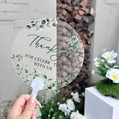 Image of Geelin 100 Pcs Wedding Fans Bulk Acrylic Bridal Shower Handheld Favor Fans for Guests Transparent Summer Wedding Bridesmaid Gift for Hot Outdoor Ceremony Baby Shower