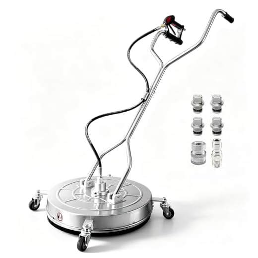 JANZ 24" Pressure Washer Surface Cleaner with 4 Wheels,Dual Handle,Stainless Steel Housing, 4 Replacement Nozzle Cores and 2 Hose Adapters,Ideal for Driveways, Sidewalks,Patios,Decks Cleaning