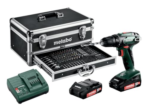 Metabo Werkzeuge 18 V Farbe Großes Set mit Aluminium Werkzeugkoffer 2 x 2Ah Akku & viel Zubehör