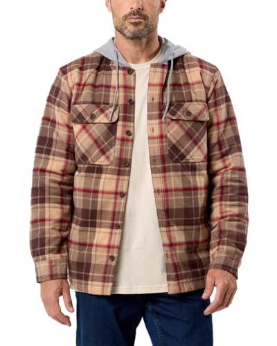 Image of INTO THE AM Ridgeview Flannel Jacket for Men S-4XL Plaid Hooded Quilt Lining Insulated Shirt Jacket Coat